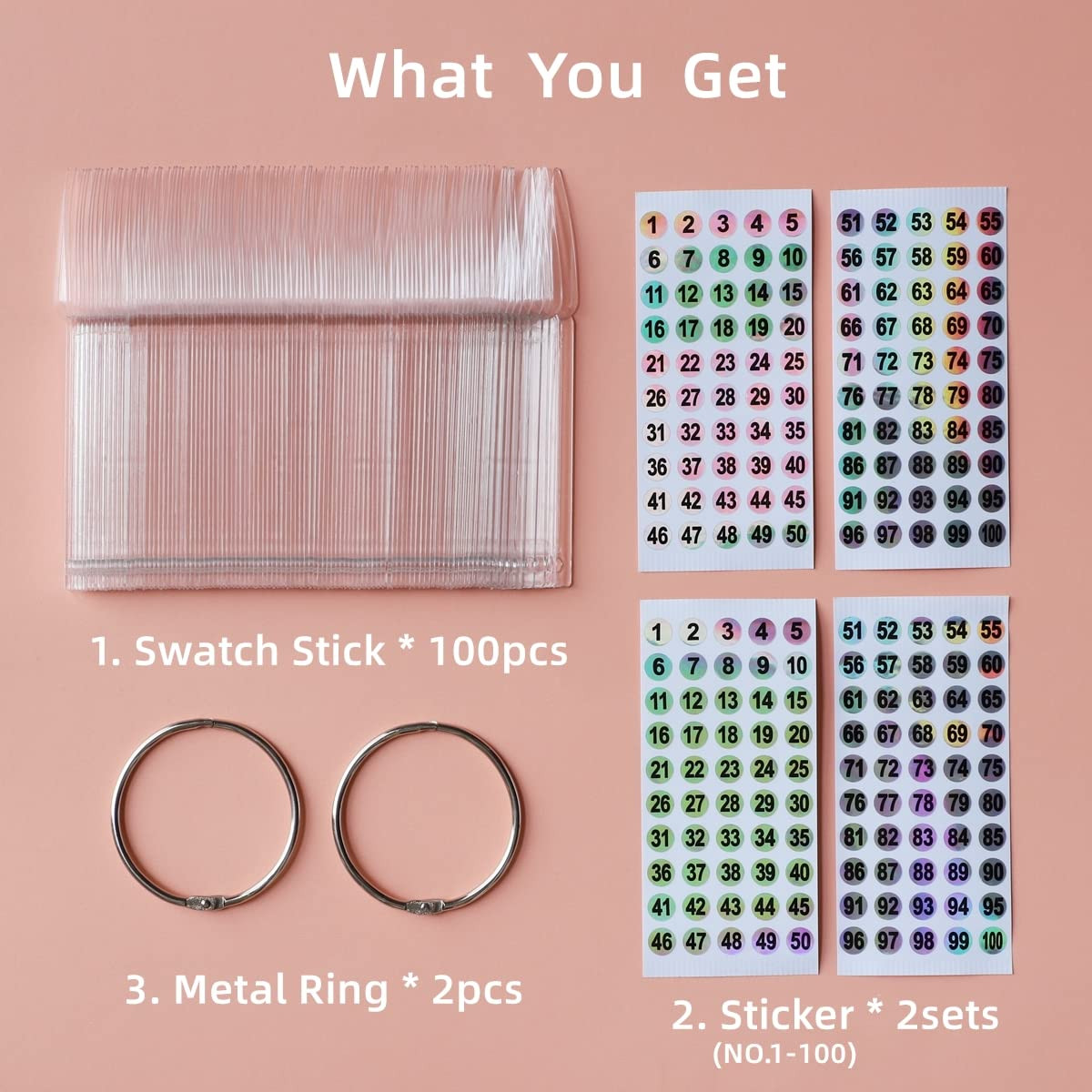 100Pcs Nail Swatch Sticks with Number Stickers Nail Color Display Stiletto Tips