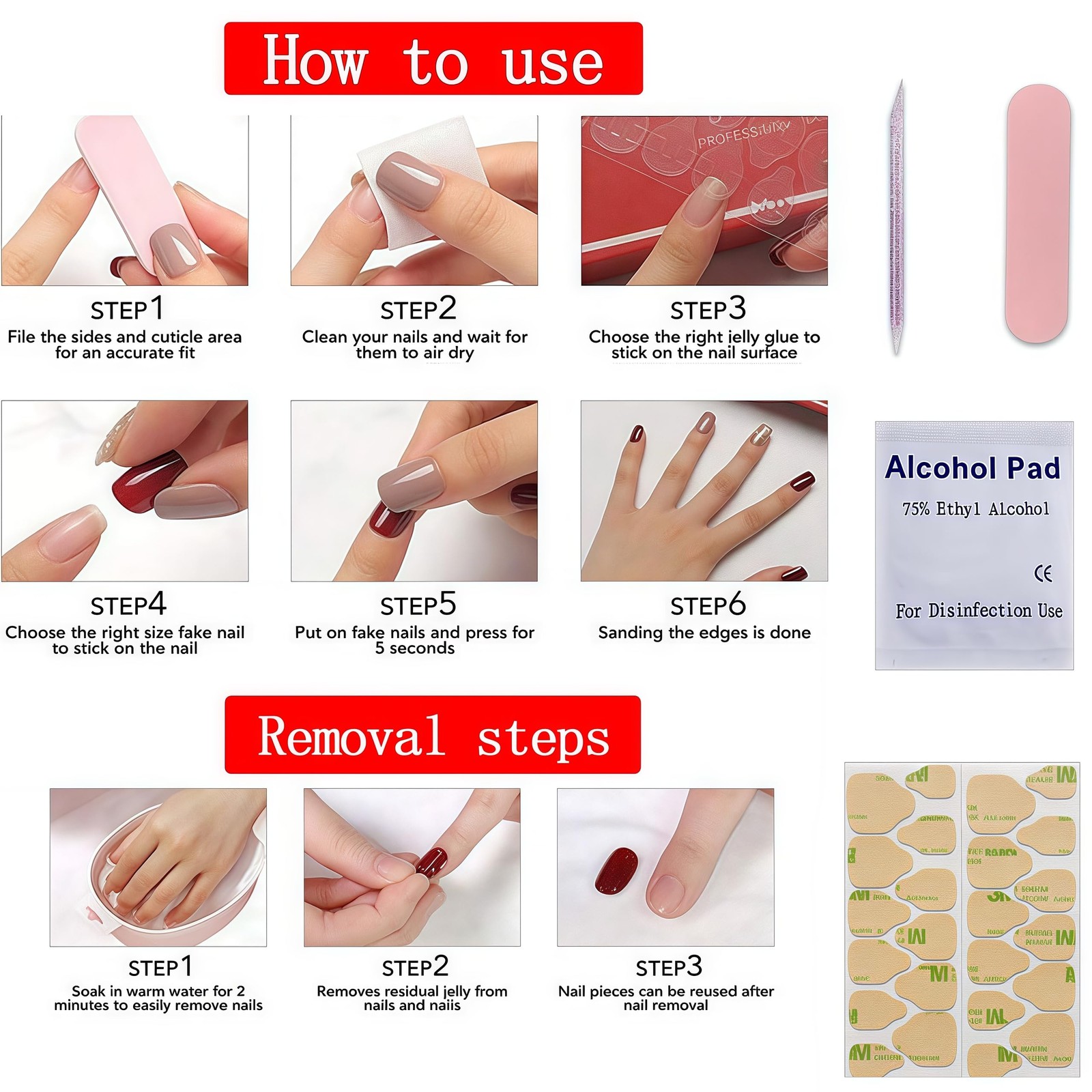 4th of July French Fireworks Press on Nails Short Square Multicolor