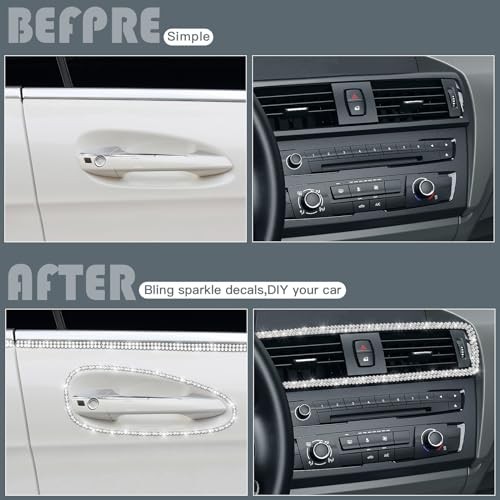 32.8Ft Bling Car Trim Self Adhesive Glitter Crystal Rhinestone 32.8 ft White