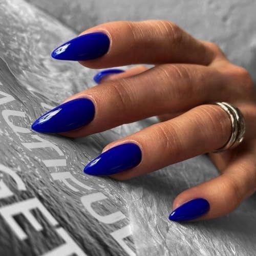 48 Pcs Almond Press on Nails – Medium Length – Royal Almond Royal Blue
