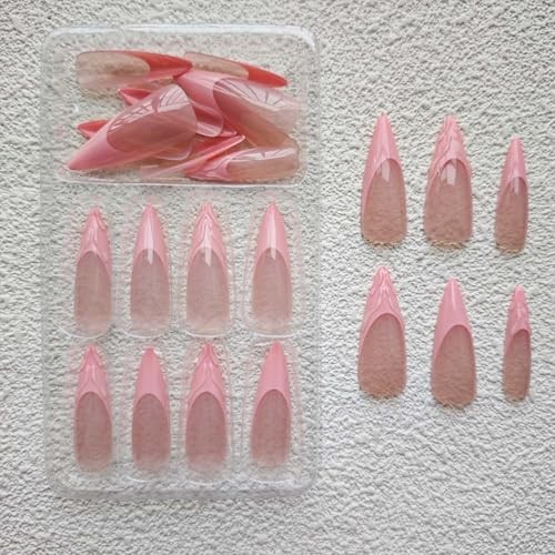 Long Press On Nails Stiletto Fake Nails French Tip False Medium Pink 3D French
