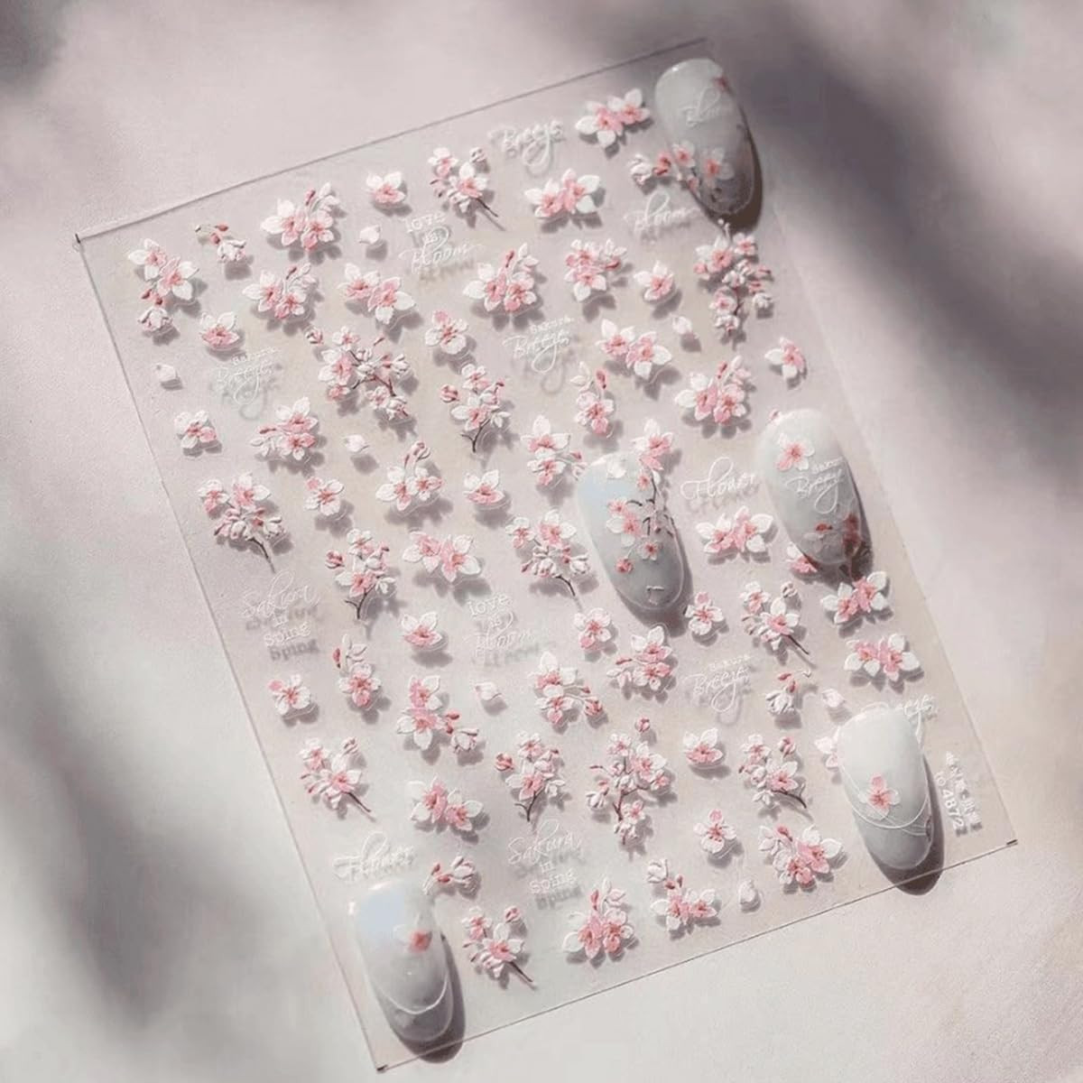 1Pcs Spring Nail Stickers Pink Cherry Blossoms Nail Decals 3D Self Adhesive Flow
