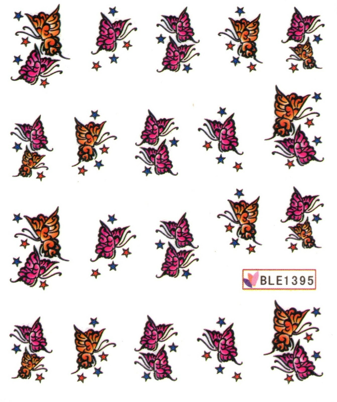 Nail Art Water Transfer Sticker Decal Stickers Pretty Butterfly Red BLE1395
