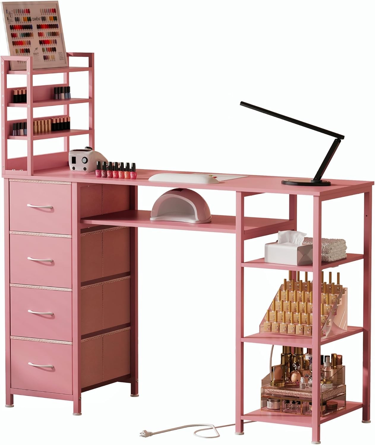 Manicure Table Nail Desk for Nail Tech, Drawers and Power Outlet