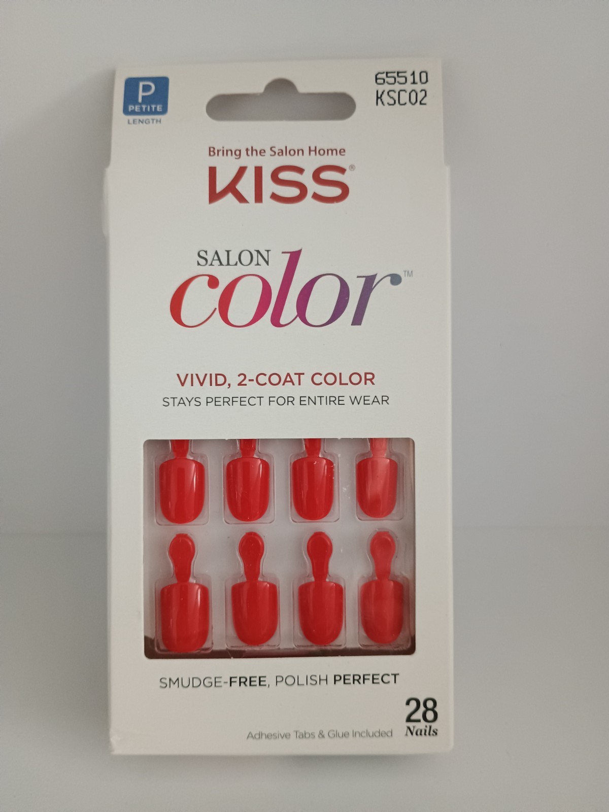 Kiss Salon Color Petite Length Glue-on False Nails – Red (Pack of 1)
