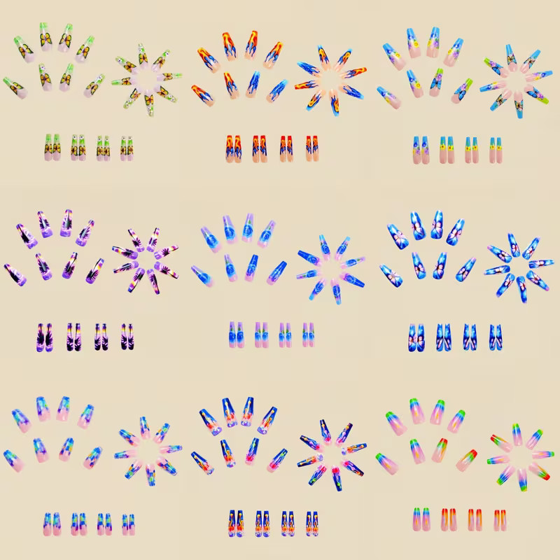 216pc 9 Designs Press On Nails 10 Sizes Full Cover Reusable Elegant Nail Set