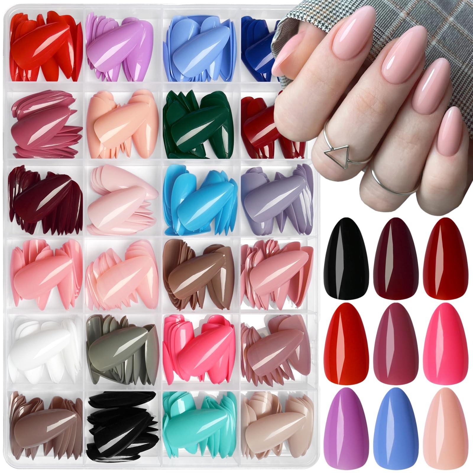 Almond Press on Nails Medium, 576pcs Almond Fake Nails Full Cover Glossy Medi…