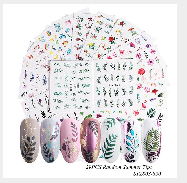 29 Sheets Nail Art Stickers Transfer Decal Leaf Flower Butterfly Watercolor NS10