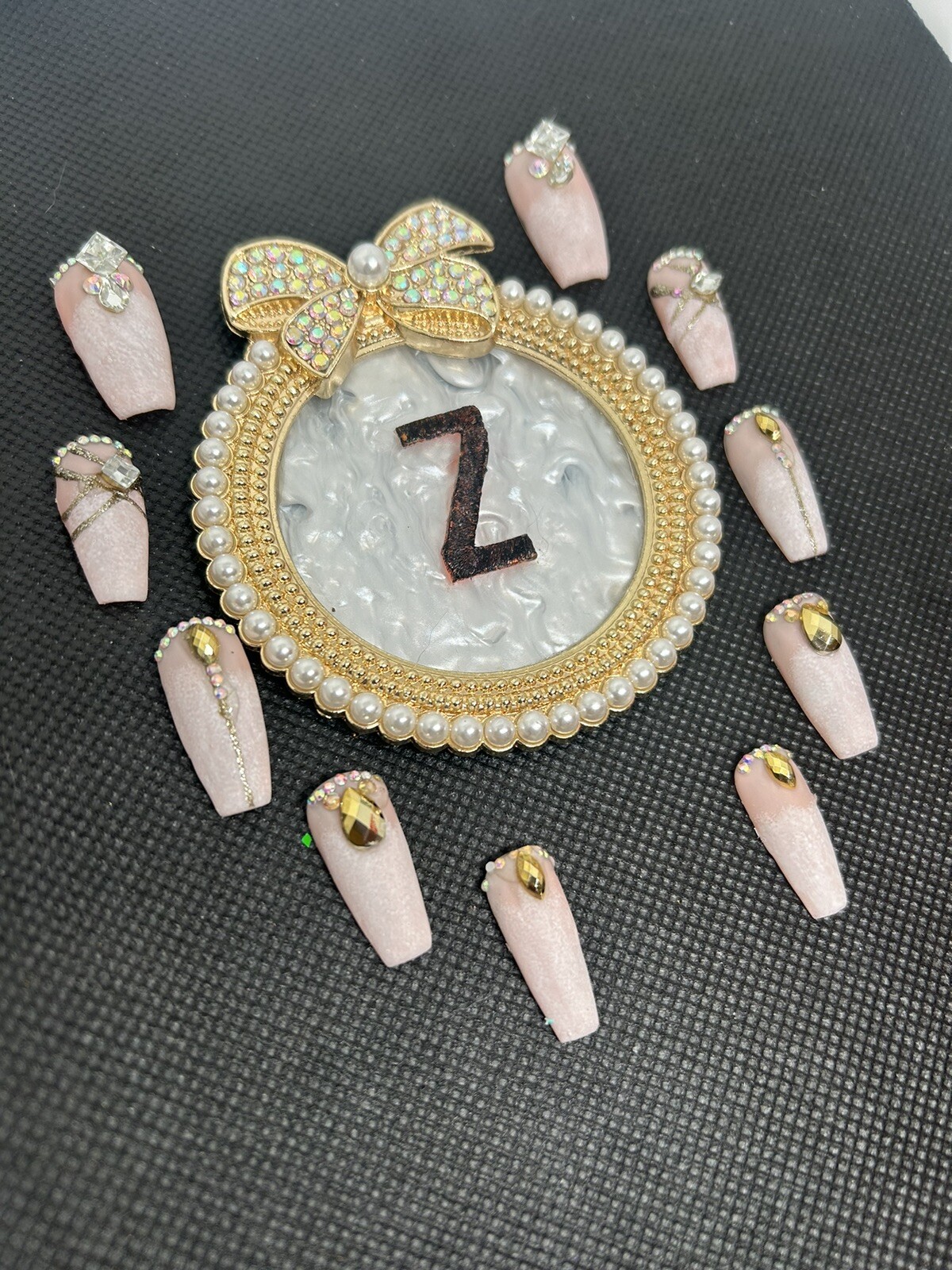 Z NAILZ! Gorgeous Handmade M Coffin Matte W/“Diamond” Bling Press On Nails
