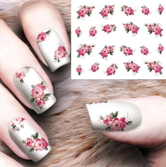 Rose Floral Nail Art Stickers: Water Transfer Decals (Group 1)