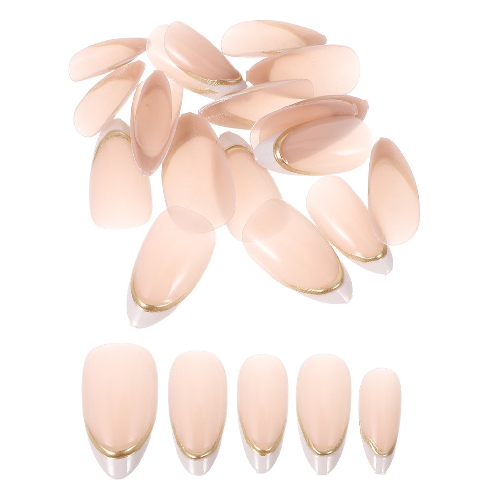 1Set Clear Press on Nails Almond Shape Full Cover French Tip False Nails Pink