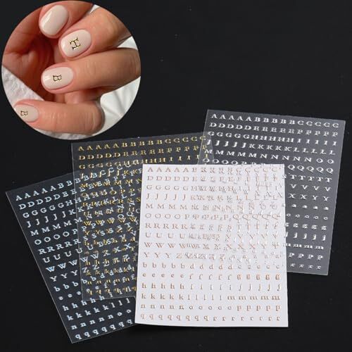 8 Sheets Letter Nail Stickers 3D Self-Adhesive Nail Art Stickers Laser Black