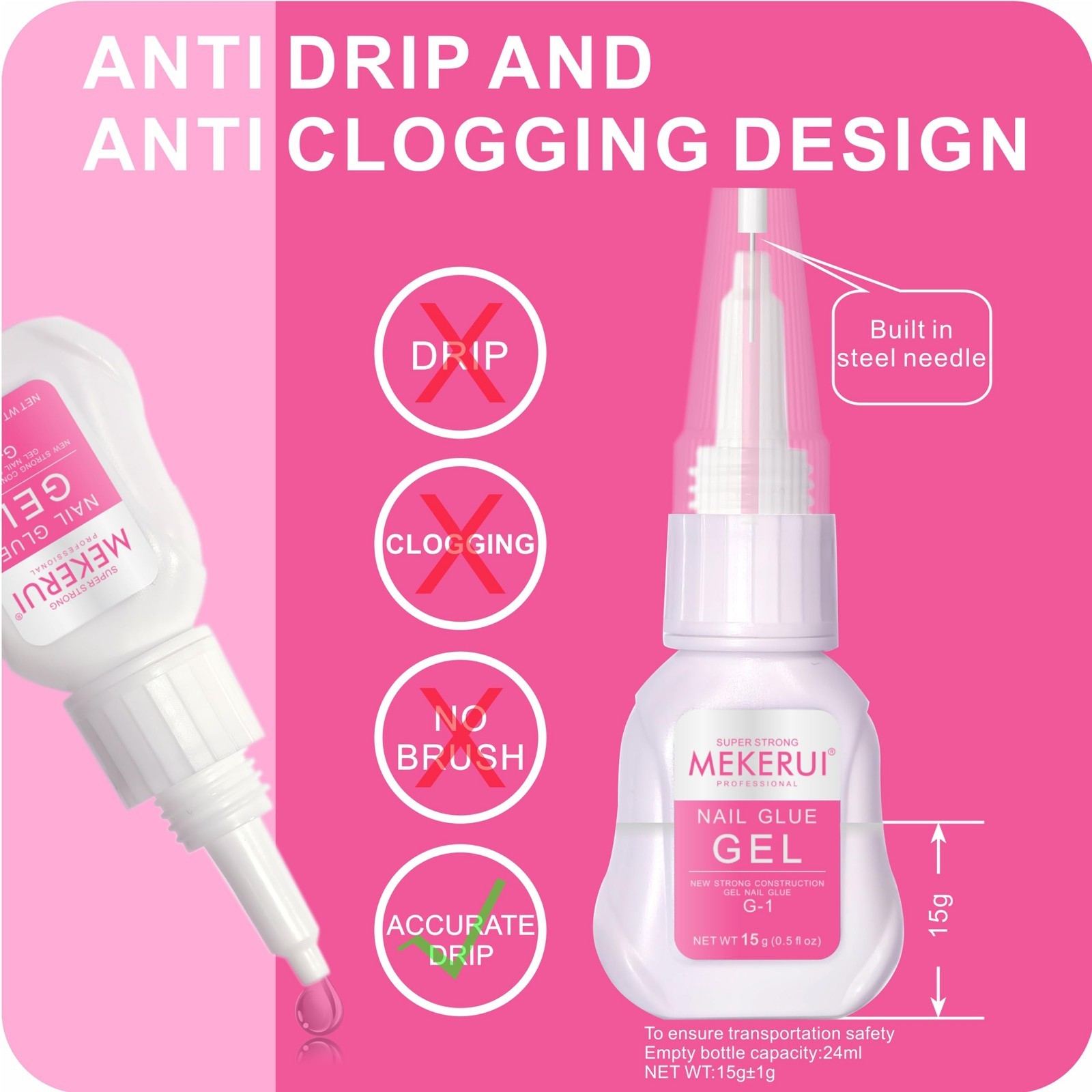 Super Strong Nail Glue Gel 2 Pack – Quick Dry, No UV Needed, Thick Formula for L