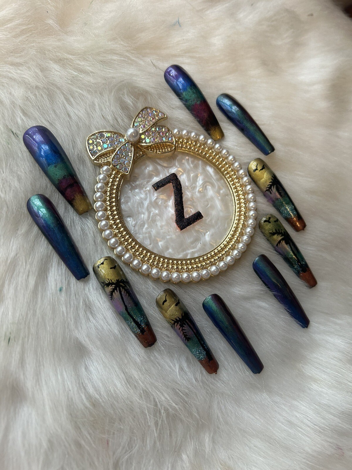Z NAILZ! Handmade Multi Colored Metallic XL Ballerina Palm Tree Press On Nails