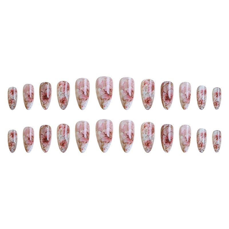 48 Pieces of Pink Transparent Gold-plated Cherry Blossom – Removable Nail Art