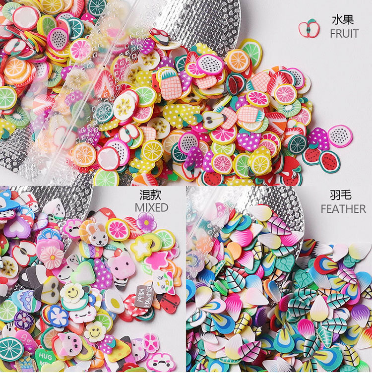 1000 Pcs Nail Art Fruit Flower Feather Fimo Slices For Slime DIY Crafts Decor