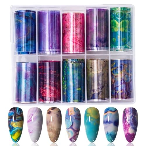10 Rolls Marbling Nail Foil Transfer Sticker Kit Nail Foil Sheets Foil Nail