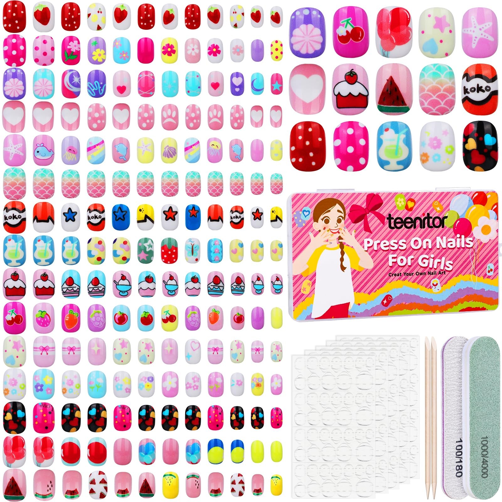 360 Pcs Kids Press On Nails, 15 Styles 12 Sizes Press On Nails for Kids Girls…