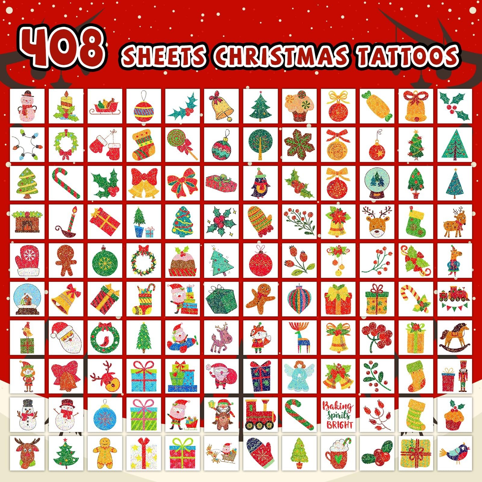 EMOME 408 PCS Christmas Temporary Tattoos, Xmas Glitter Tattoo Stickers for K…
