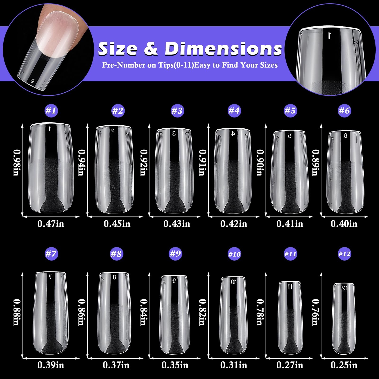 240pc Medium Nail Tips Square Fake Nails Clear Press ons Nail, Medium Square …