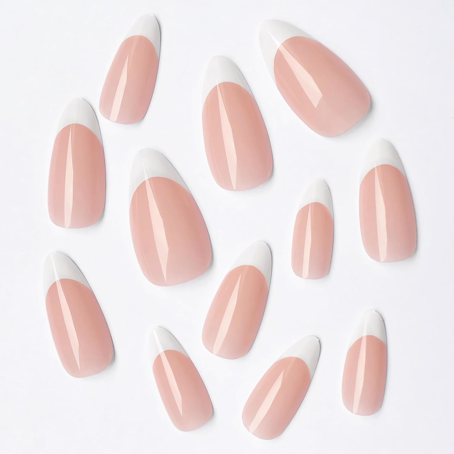 120Pcs White French Tip Press on Nails Almond Shape Fake Nails, Full Cover Gloss