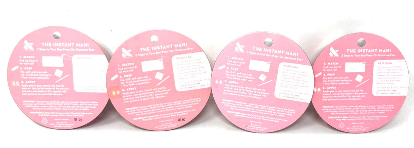 (4) Olive & June Press On Nails Instant Mani Sealed No Repeat Styles French