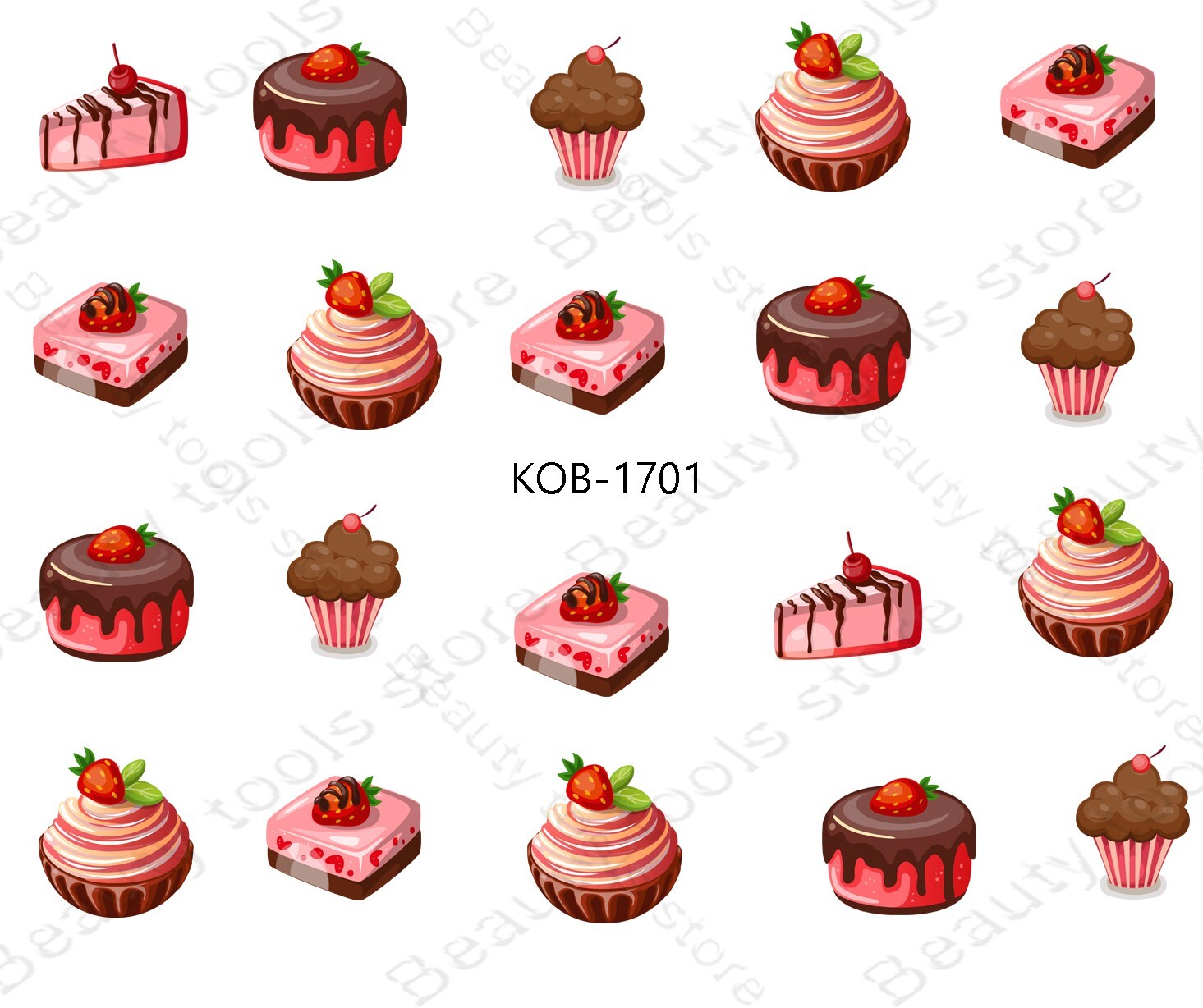 Nail art water transfer stickers decal cake with cherry strawberry KoB-1701