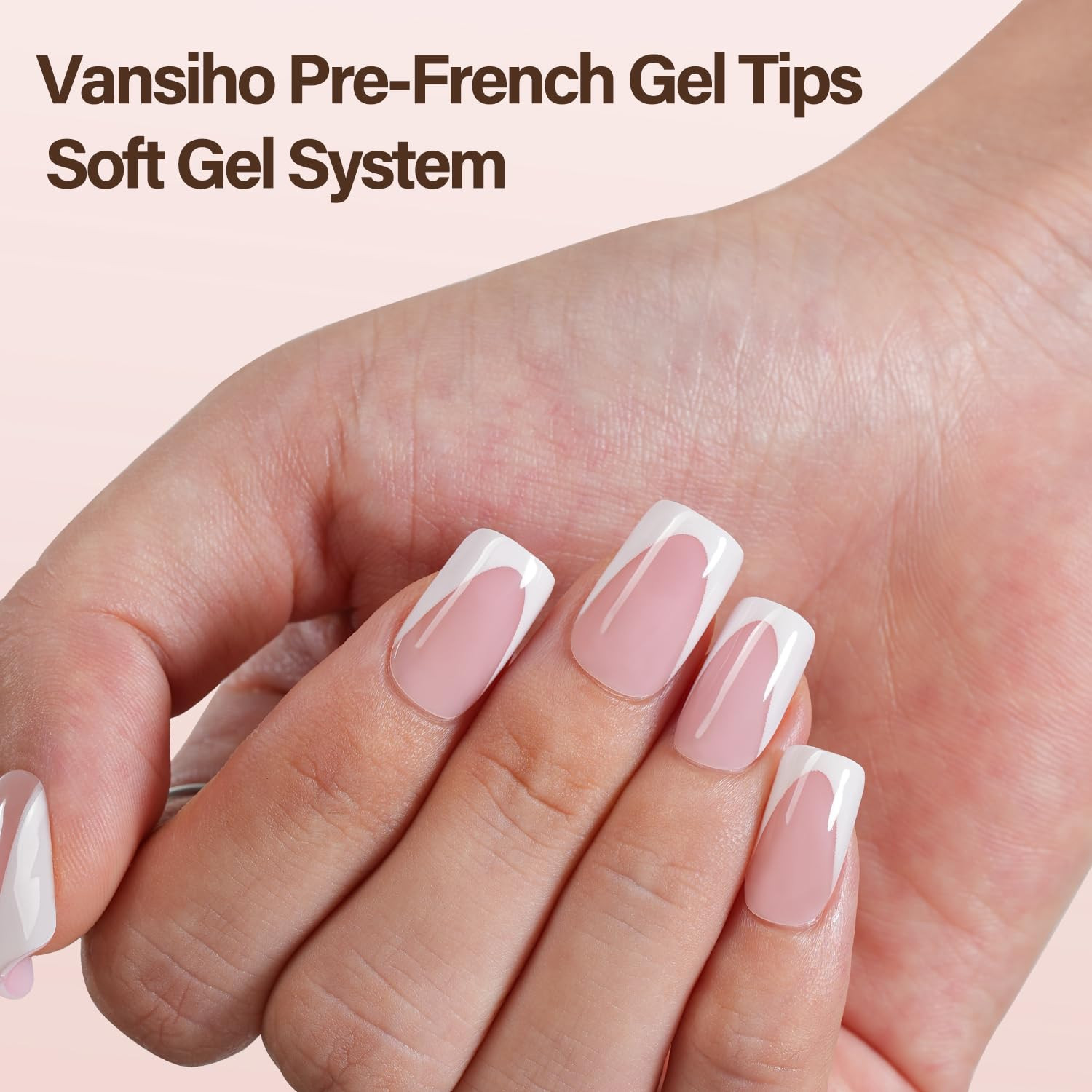 Deep French Gel Nail Tips, 150Pcs Short Square Nail Tips, Pink Soft Gel French T