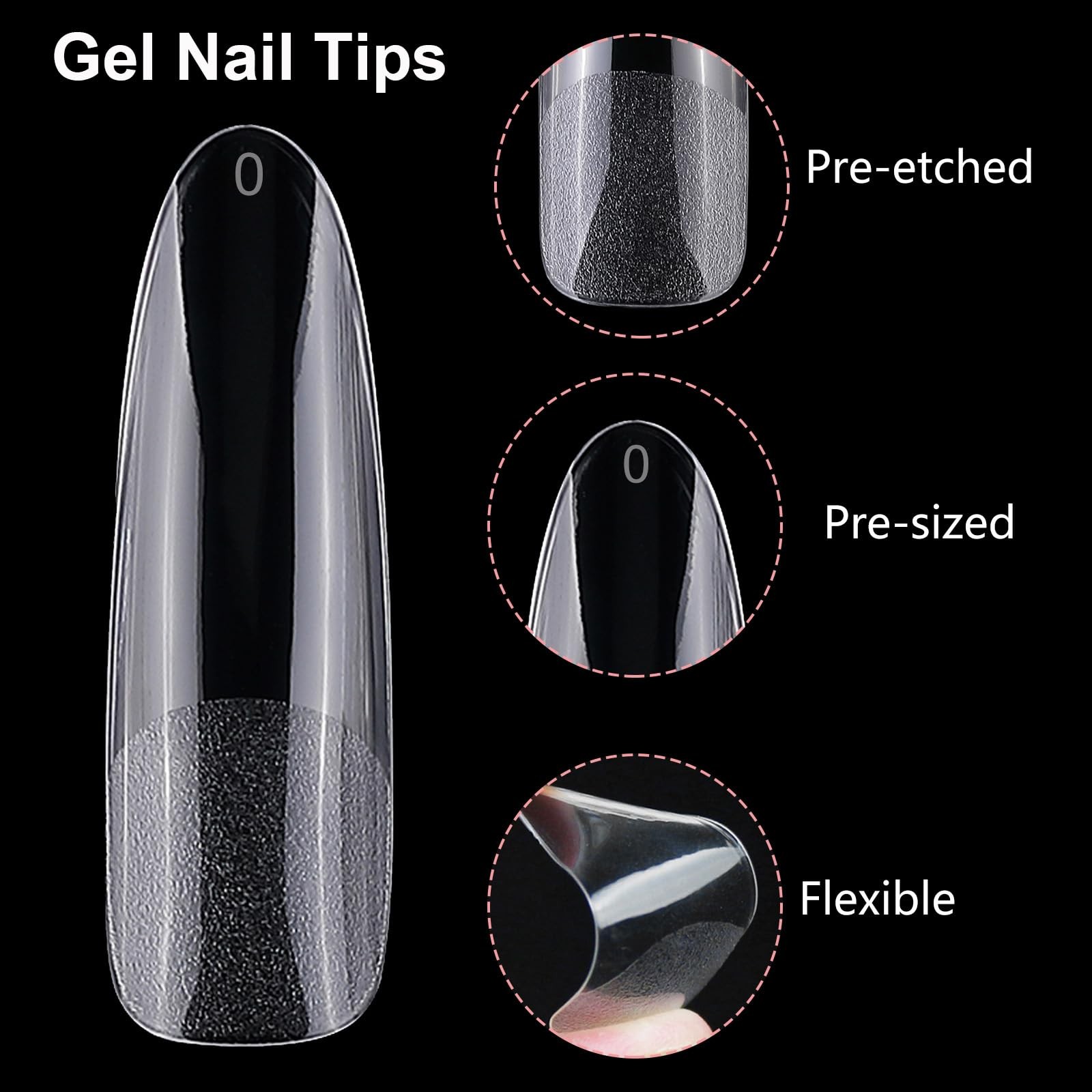 240pc XXL Almond Gel Nail Tips Extra Long Clear Oval Fake Nails 12 Sizes Full…