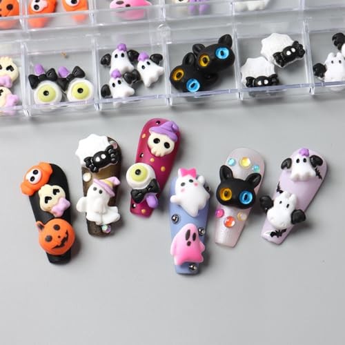 1Box Halloween Nail Charms Cute Ghost Pumpkin Mini Halloween Resin Bat Ghost
