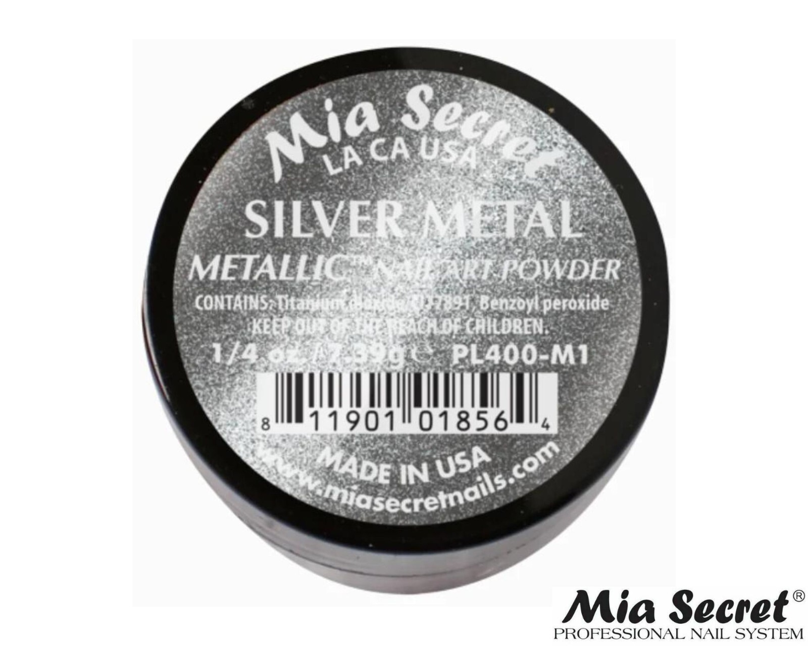 MIA SECRET Nail Art Powder 1/4oz- Silver Metal (METTALIC COLLECTION)