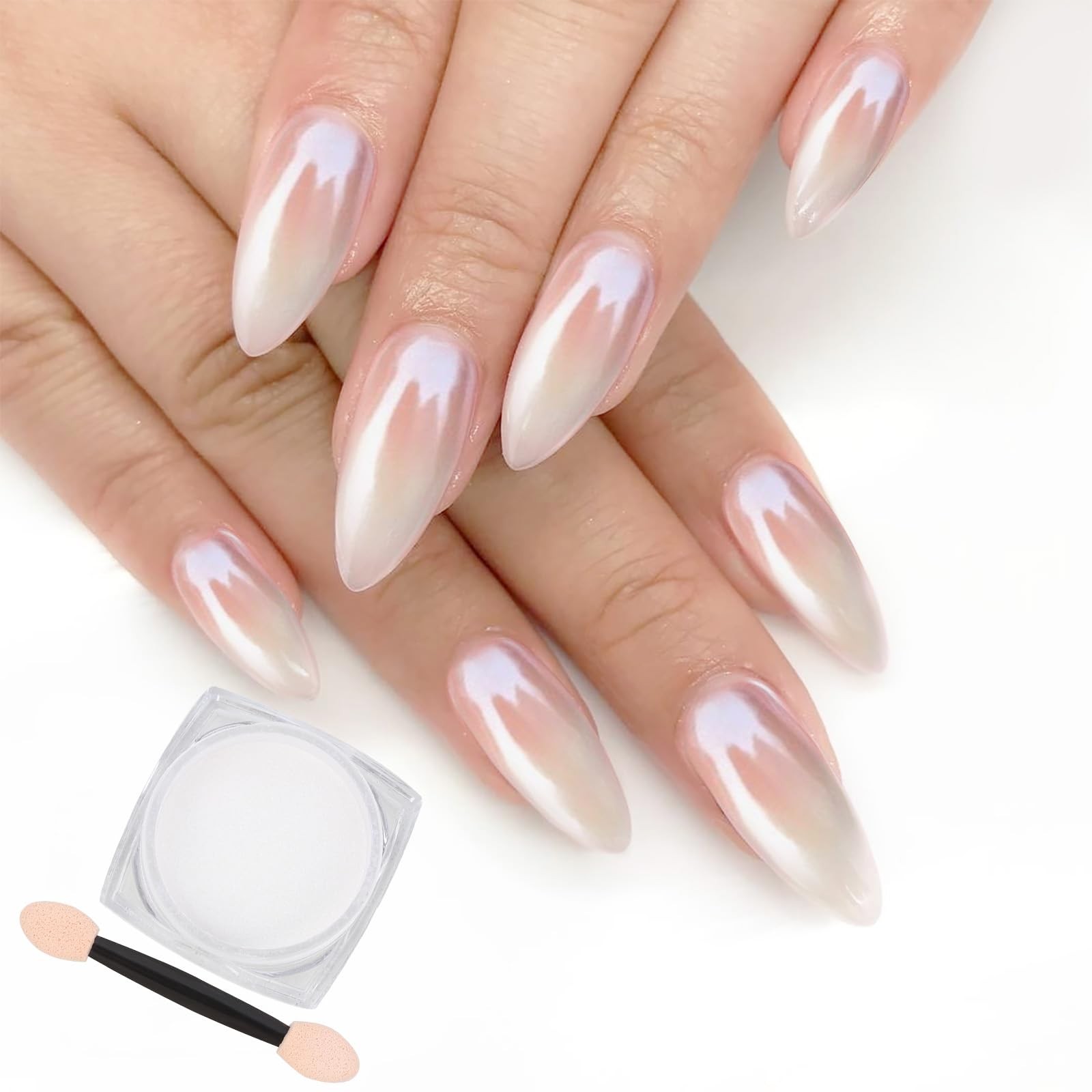 White Pearl Chrome Nail Powder, 3 Colors Clear Aurora Glass Ice 3
