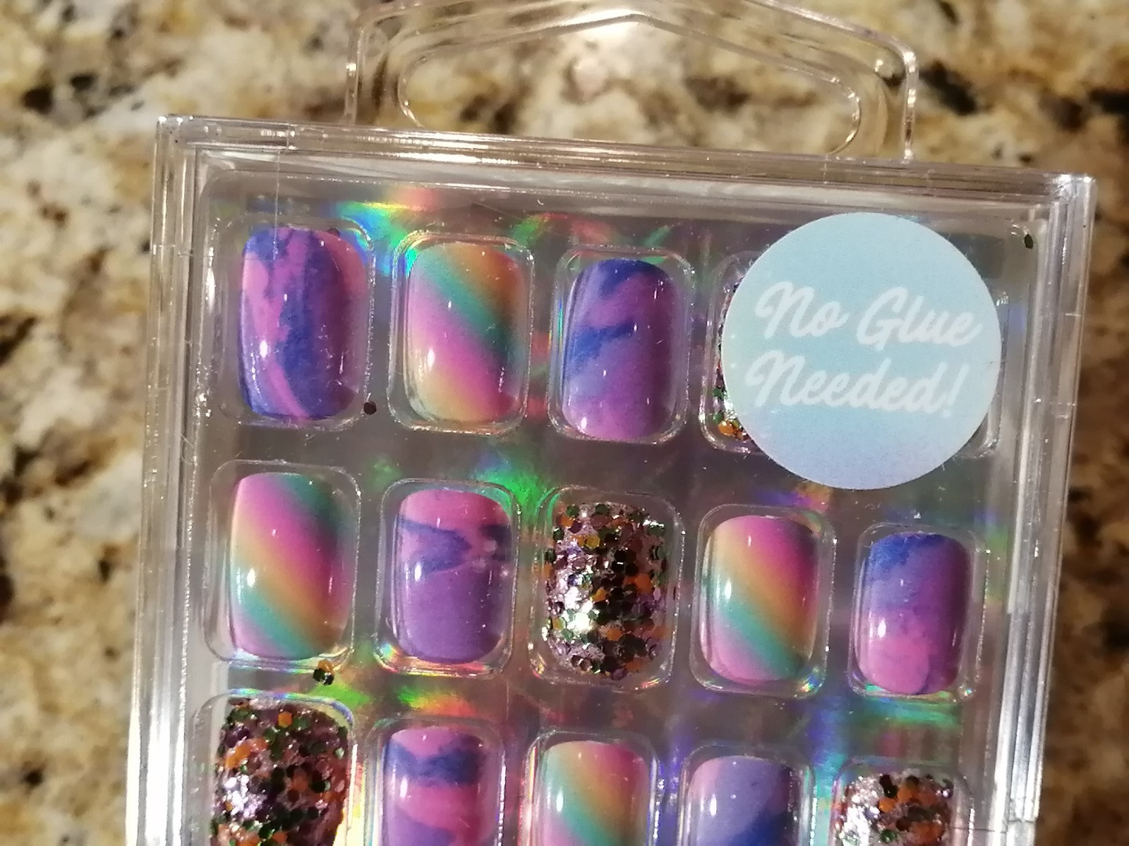 Justice for Girls Faux Nail Set Rainbow Pink Purple Swirl 24 ct