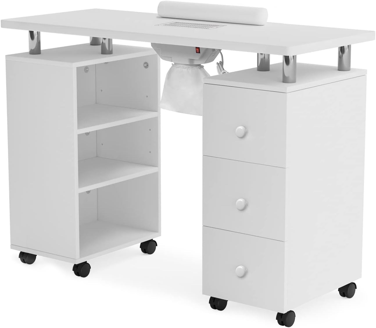 Manicure Table Nail Desk for Nail Tech w/Dust Collector, Wrist Cushion, Drawers