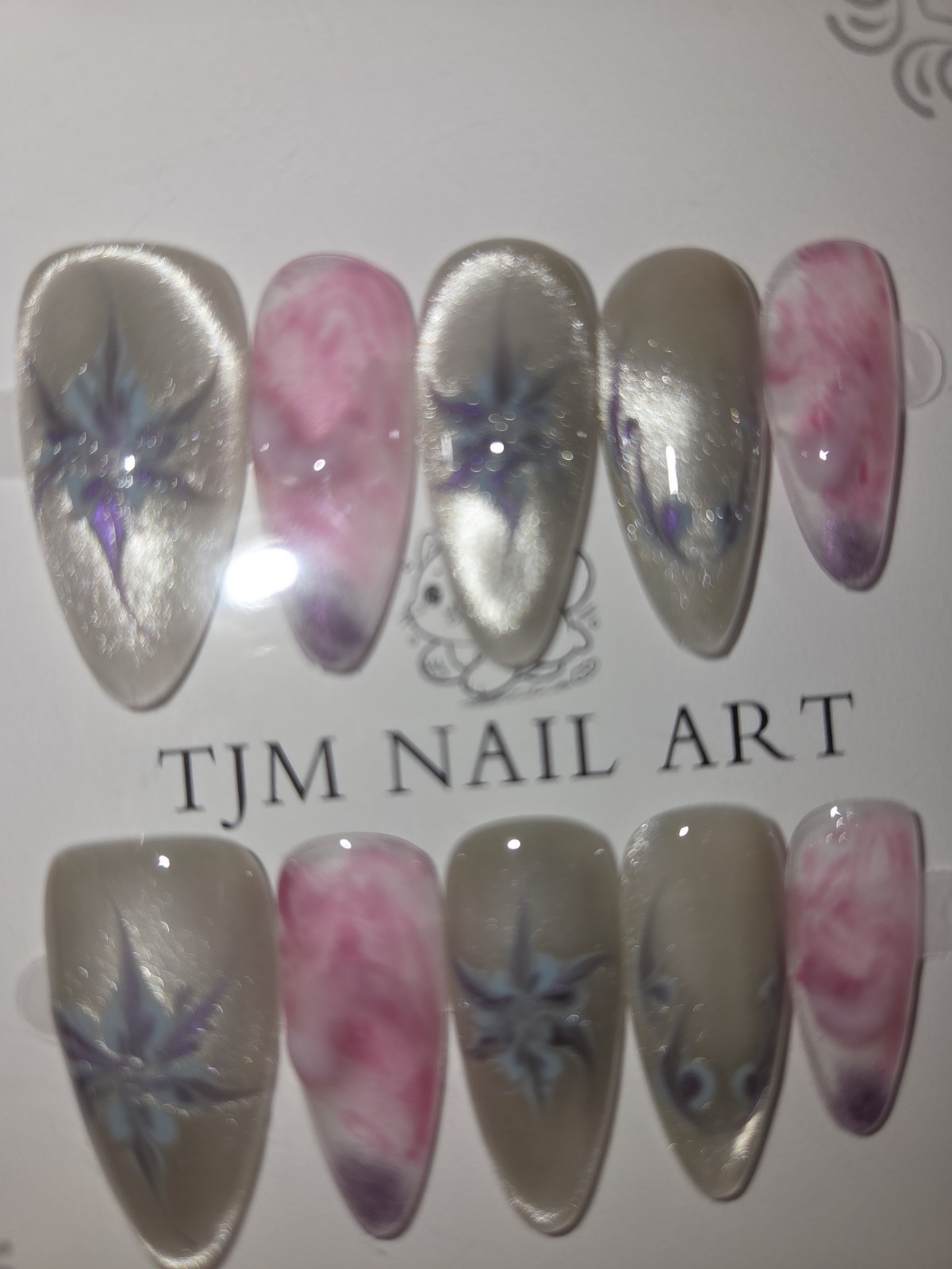 Press On Nails Handmade Medium Short Almonds Bundle Of 10 Each Owe Color Theme