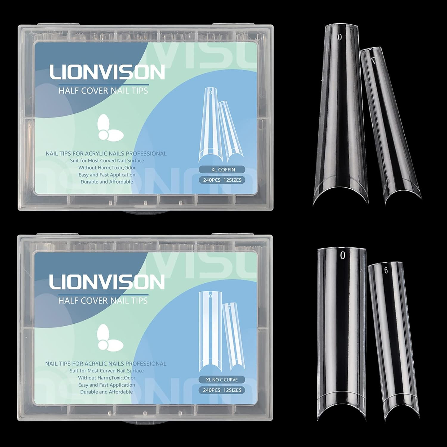 XL Long Nail Tips: Coffin & Square 2 Shapes for Home DIY | 480PCS Long Clear Nai