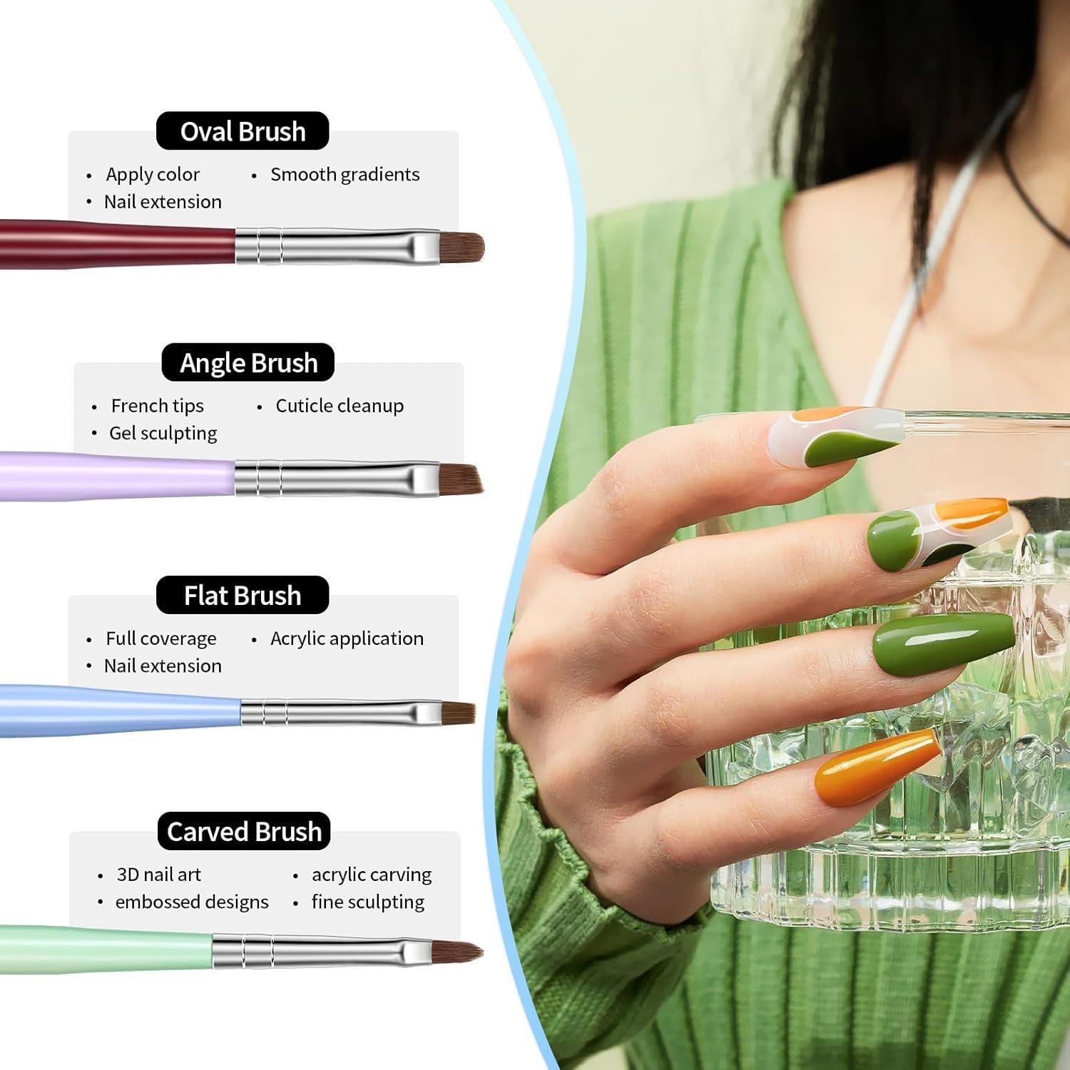 Versatile Nail Art Brushes Set – 6 PC Gel and Liner Tools for DIY & Salon