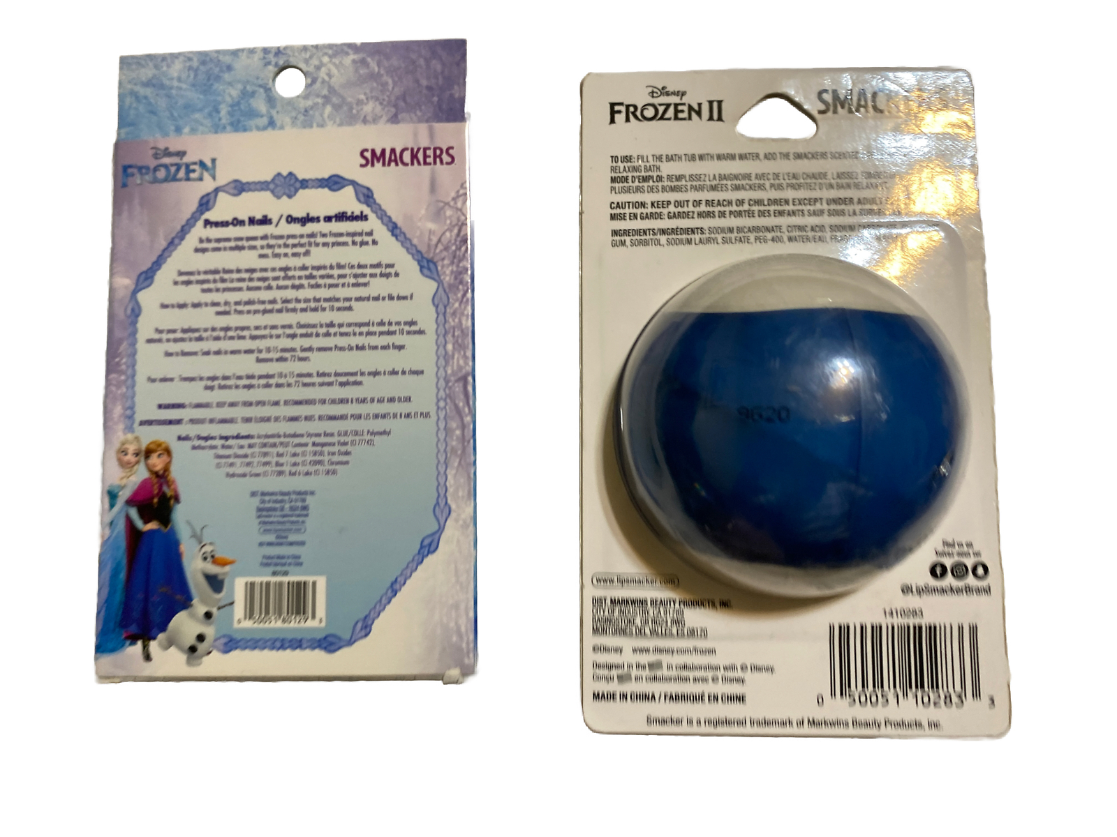 Smackers Disney Frozen Press on 24 nails + Frozen ll Bath Bomb Vanilla In Box