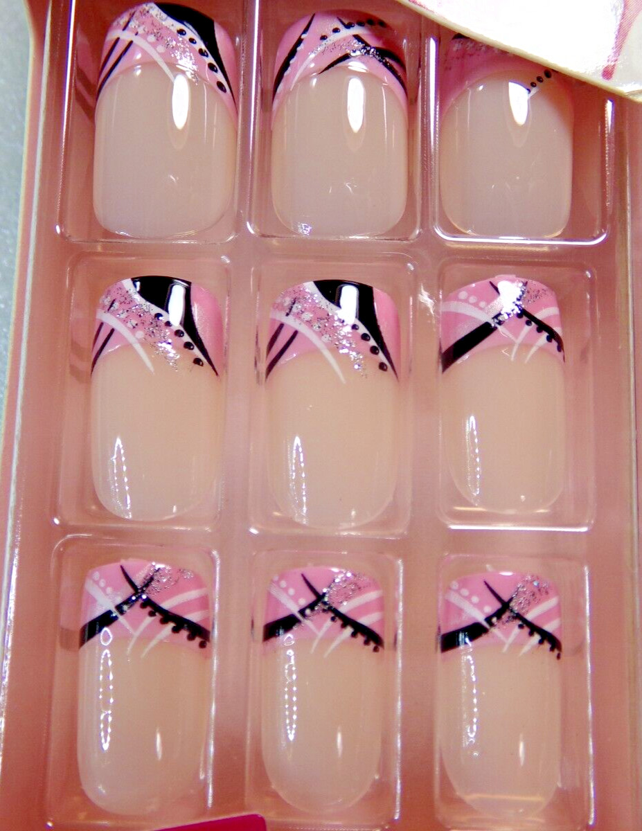 Broadway for Kiss Pink Design Artificial Glue On Nail Medium