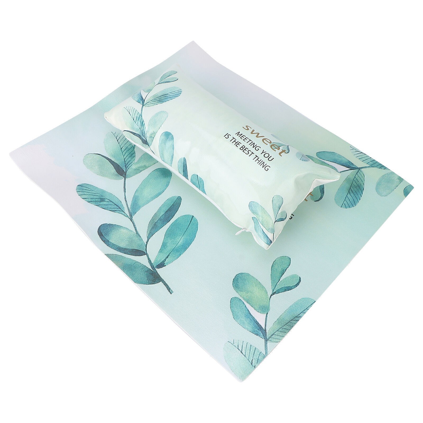 Comfortable Nail Art Hand Pillow with Mat Detachable Green Leaves Pattern