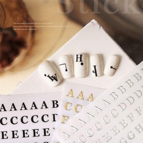 1Pc Black Fashion Letter Nail Art Stickers English Alphabet Nail Decals