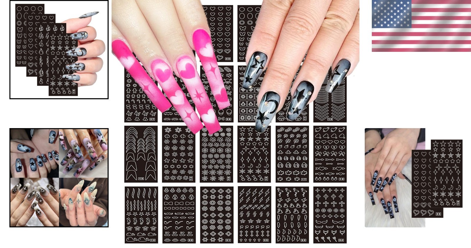 Creative Nail Art with 24 Sheets Airbrush Stencils – Stars, Hearts & Butterflies