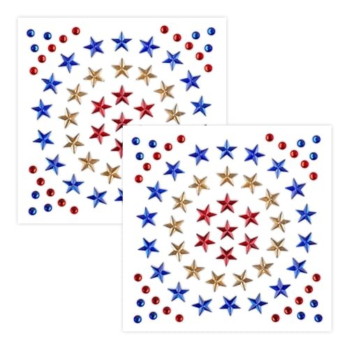4th of July Star Face Gems, Self-Adhesive Face Jewels for Women, Red Blue star