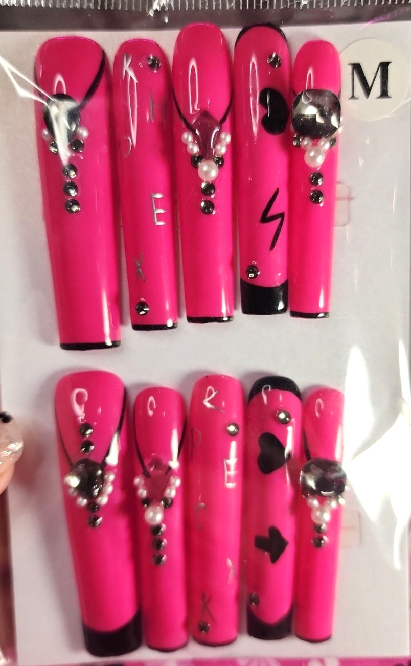 Medium Size Super Long Hot Pink Y2K Square Press-on Nail Set