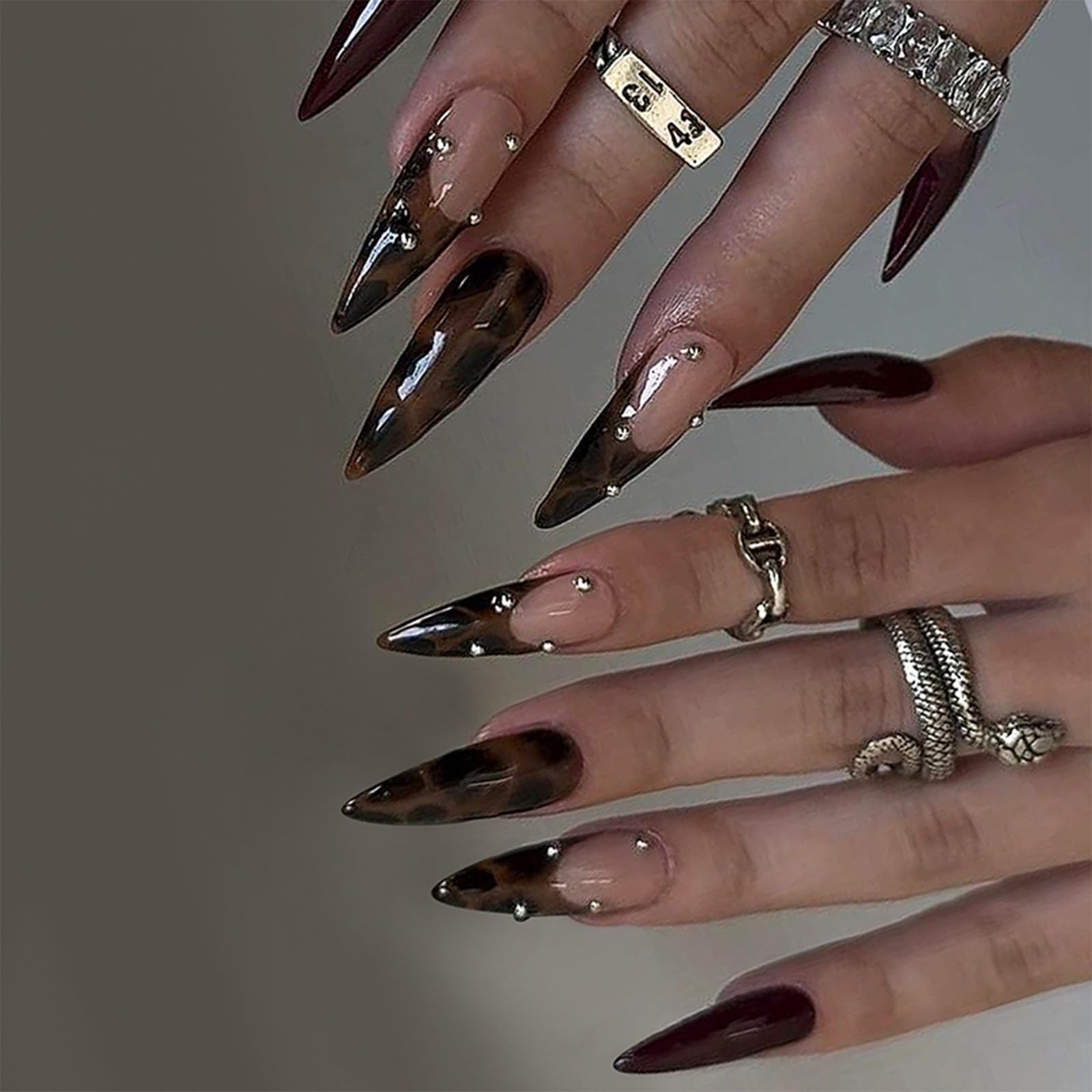SINHOT leopard brown stiletto press on nails