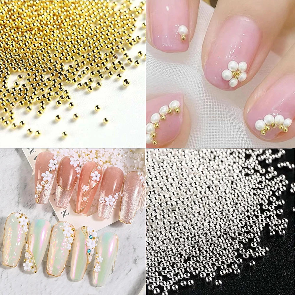 12Grids Mini Caviar Beads Nail Art Decorations Metal Gold/Silver Micro Ball Nail