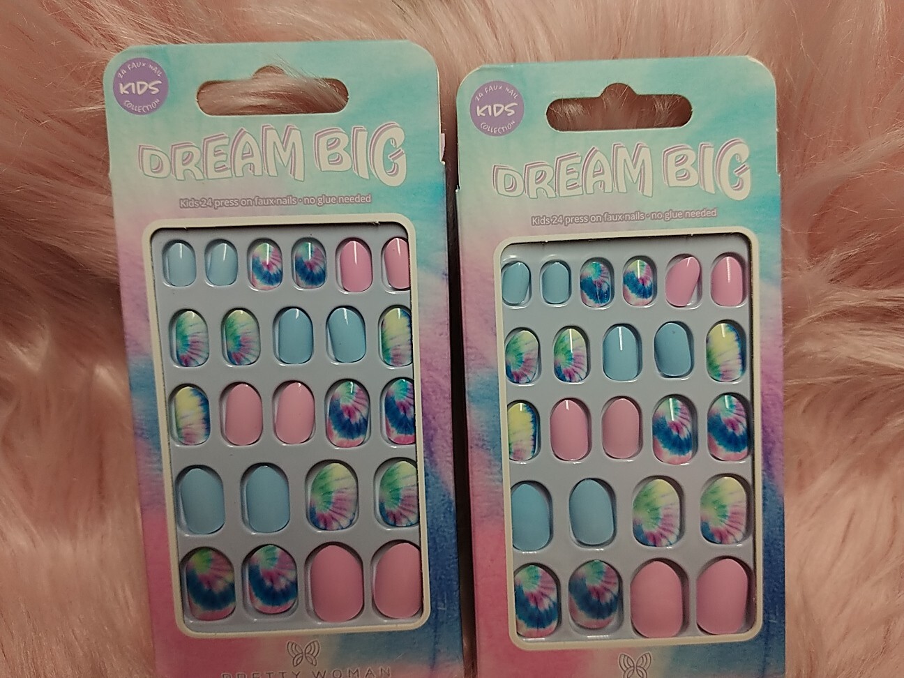 (2) Pretty Woman Kids Press On Nails Short Length Tie Dye New B1