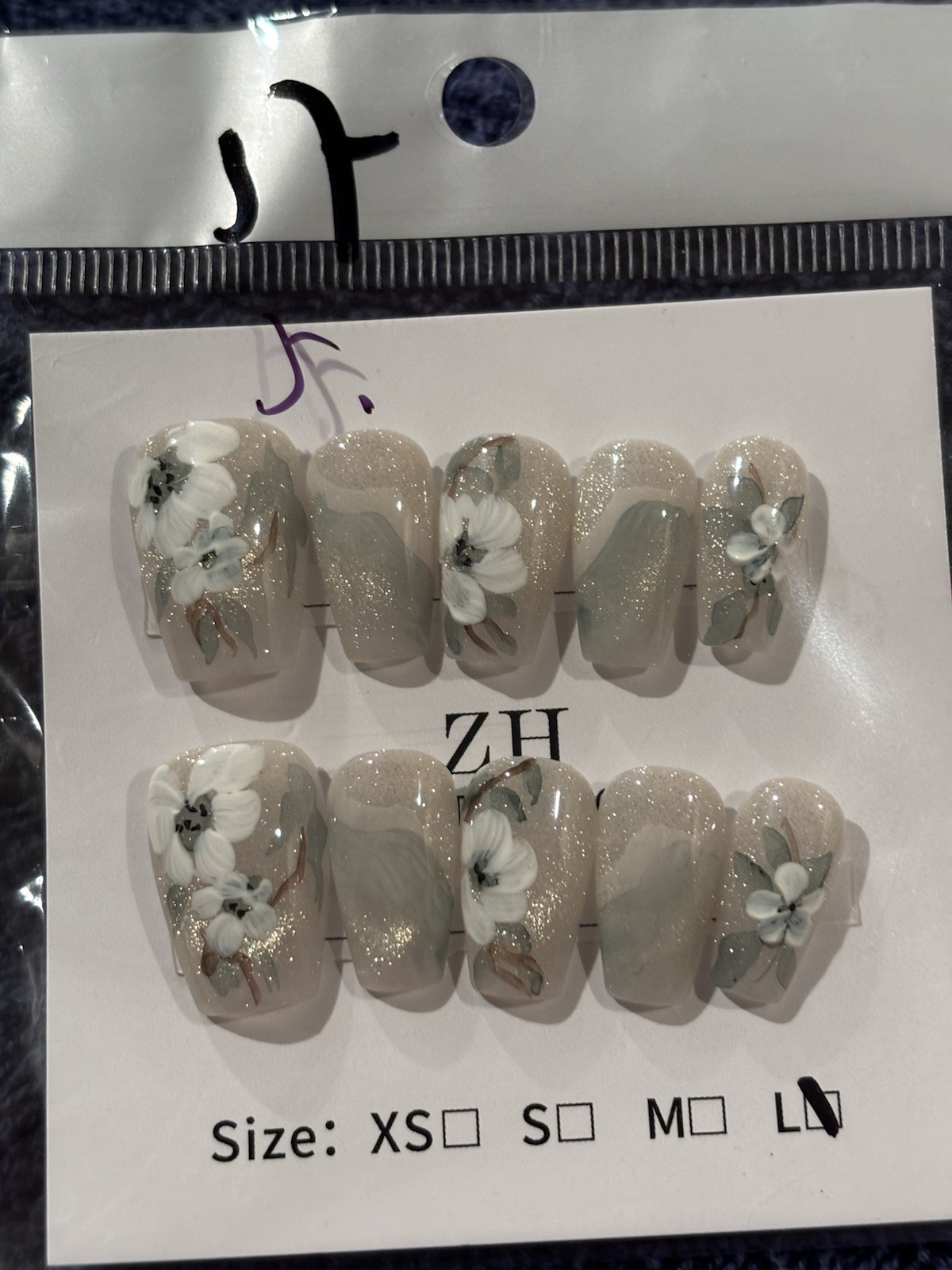 Press-On Nails Medium Length COFFIN. Size Large. 20 Pair