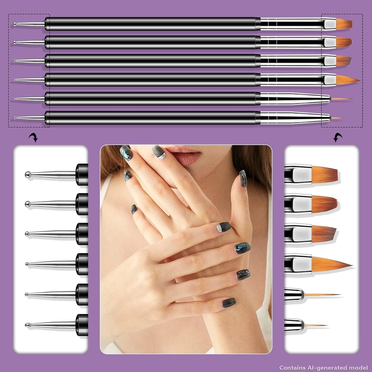 6PCS Nail Art Dotting Tools Kit | Professional Double-Ended Brushes for Detail