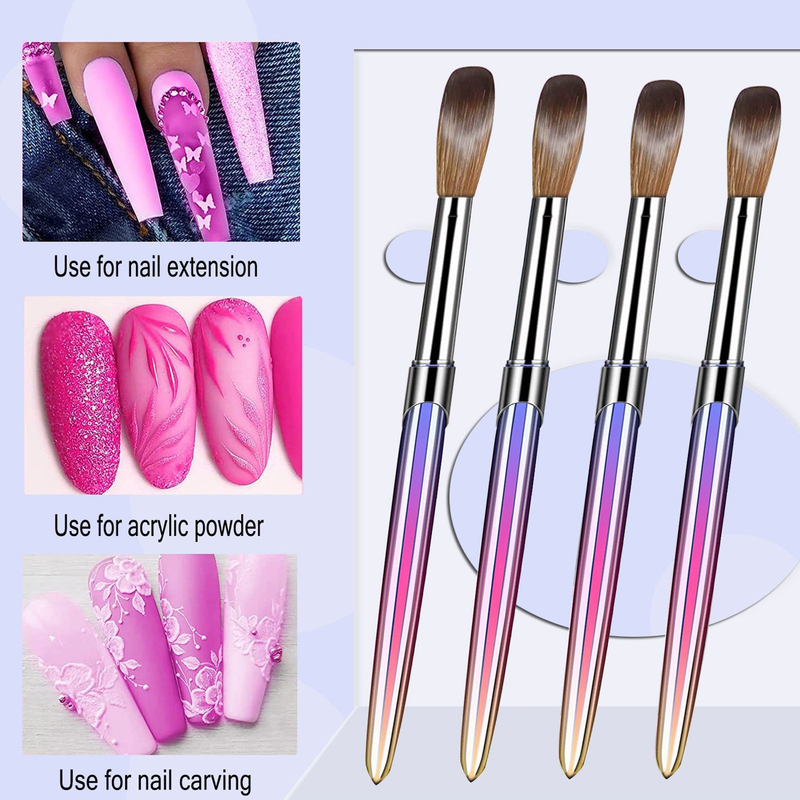 4pcs Nail Art Brush Set Aluminum Tube Ergonomic Handle Firm Flexible Soft Hair
